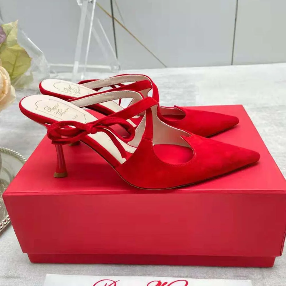 Roger Vivier I Love Vivier Bow String Mules in Suede for Women in Red