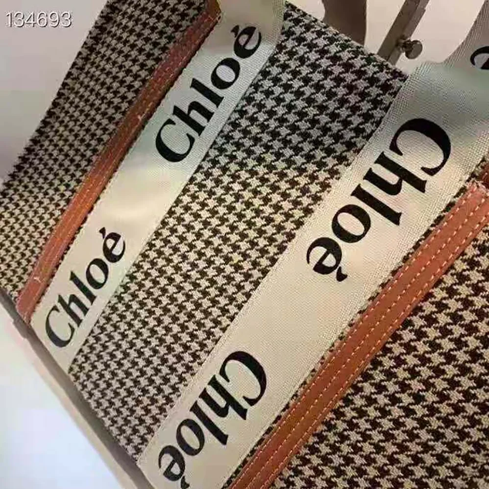 Chloe Medium Woody Tote Bag in Deadstock Wool Cashmere Fabric for Women Chloe Medium Woody Tote Bag in Deadstock Wool Cashmere Fabric for Women