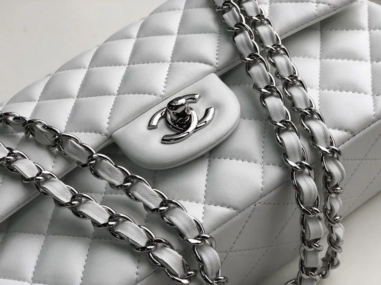 Chanel Classic Double Flap Bag Medium Crossbody in White Silver Hardware