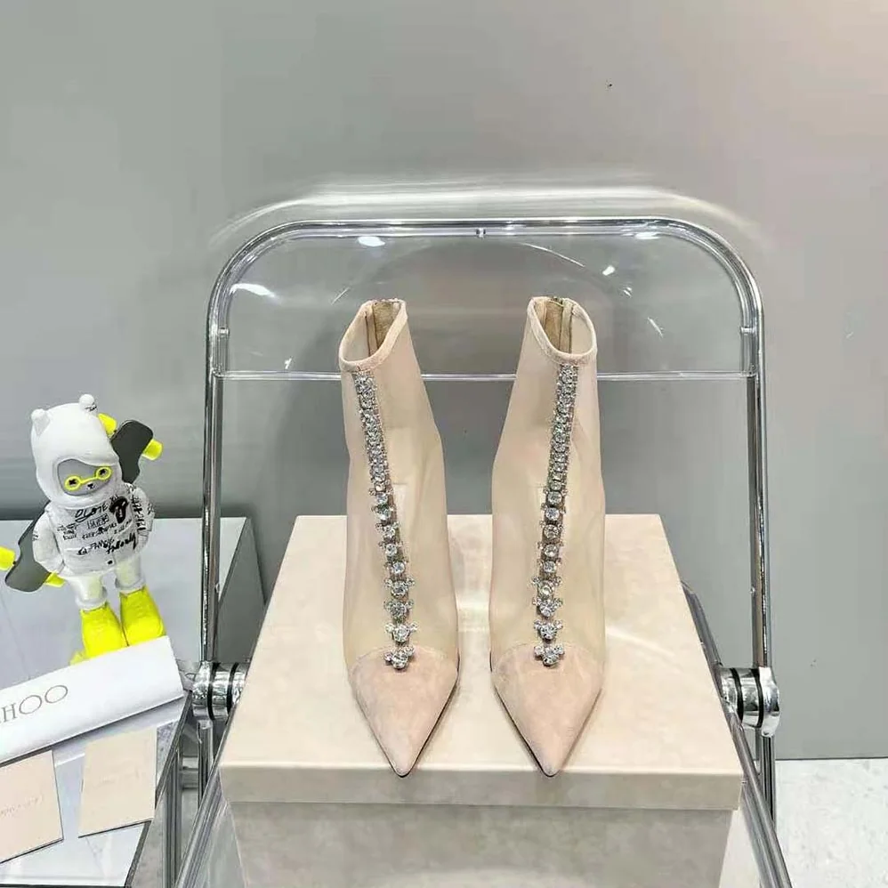 Jimmy Choo Bing Boot 100 Ballet Pink Suede and Mesh Ankle Boots for Women