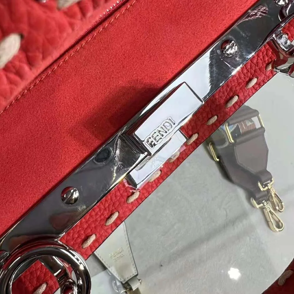 Fendi Peekaboo Iconic Mini Full Grain Leather Bag for Women in Red