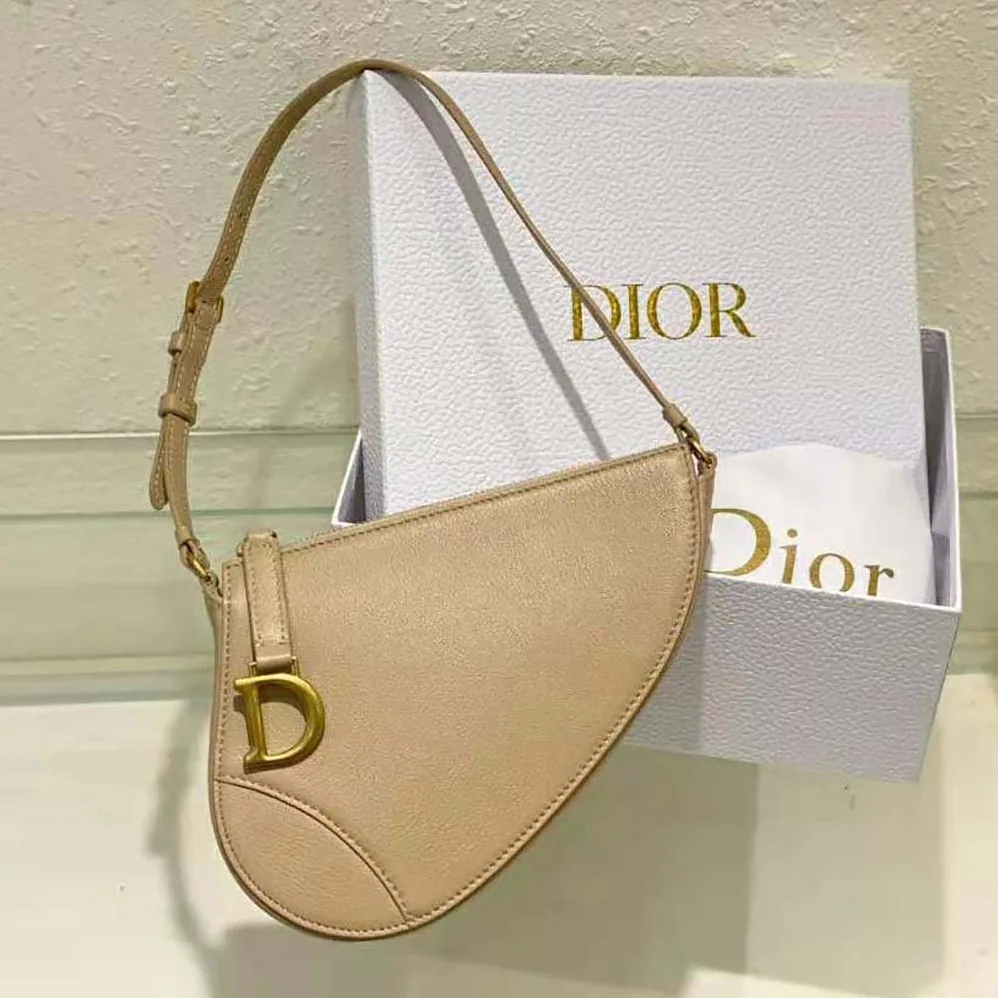 Dior Saddle Shoulder Pouch Biscuit Goatskin for Women