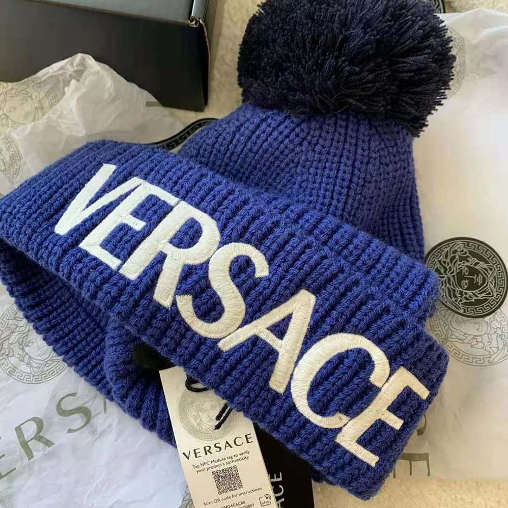 Versace Logo Wool Cap Crafted From Plush for Women