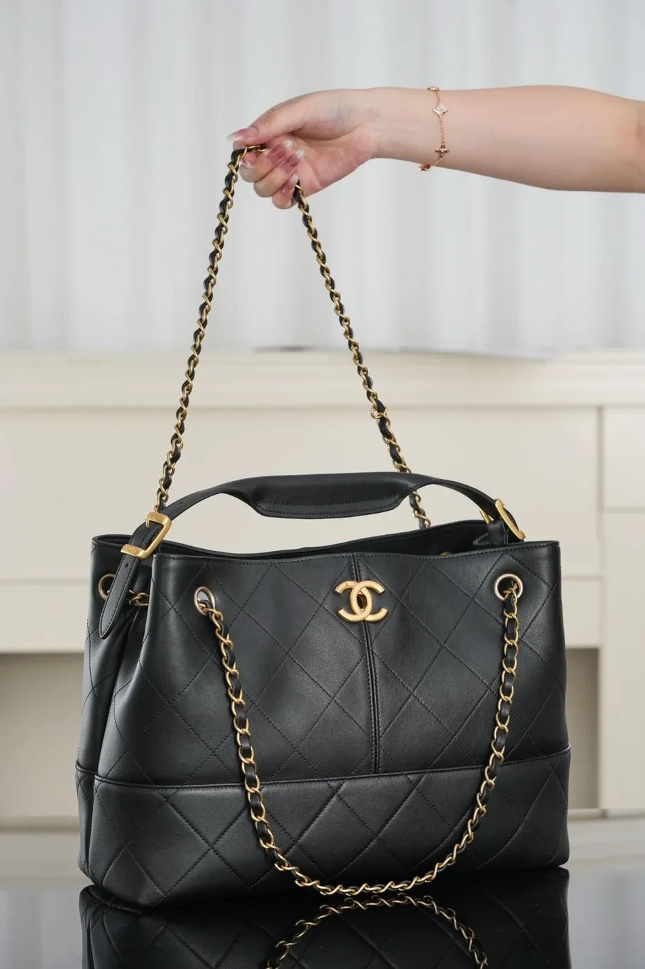 Chanel Shopping Small Tote Bag in Pink Gold Hardware