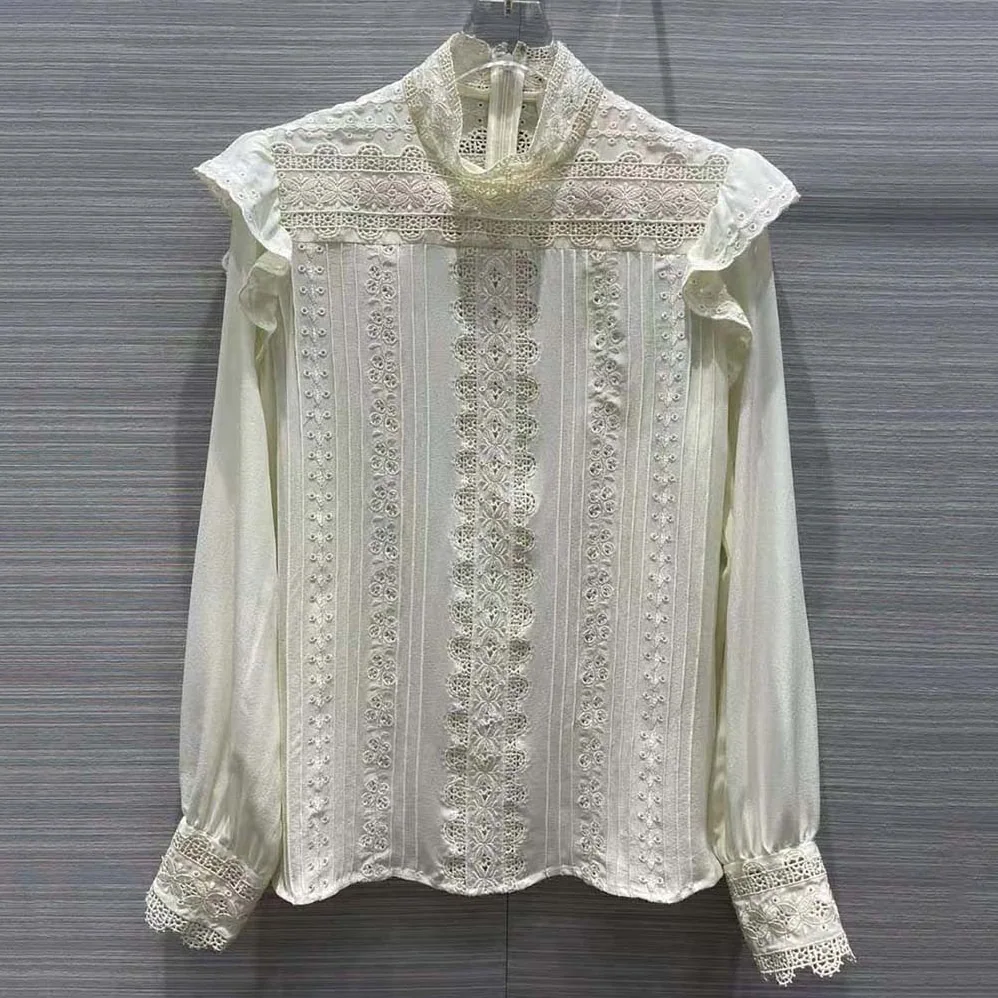 Celine Embroidered Blouse in Silk Crepe for Women