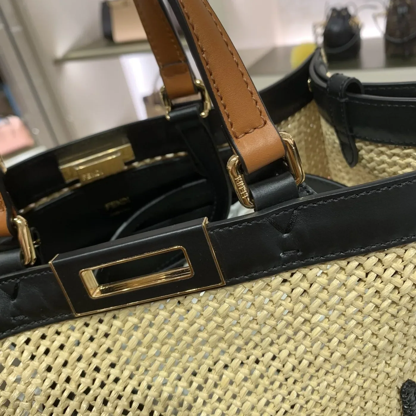 Fendi Peekaboo X-tote Medium Woven Straw Tote Bag Fendi Peekaboo X-tote Medium Woven Straw Tote Bag