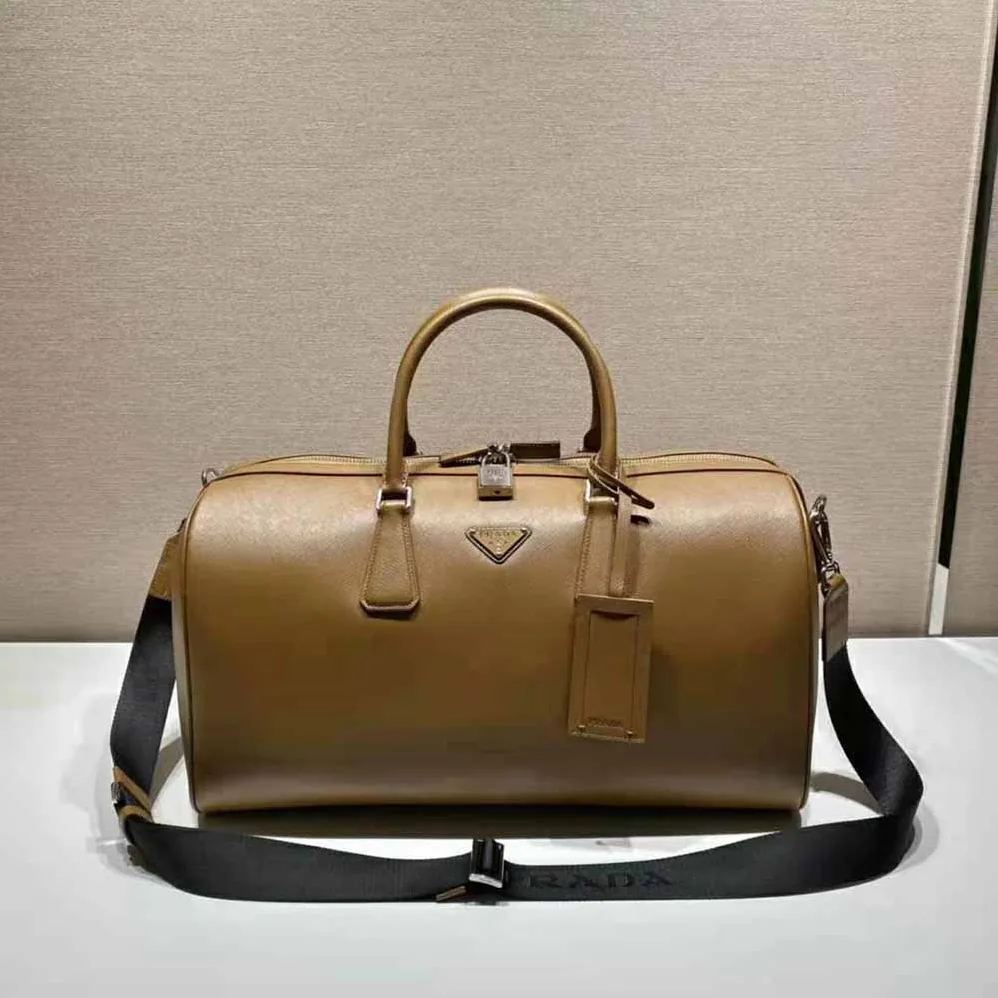 Prada Elegant Duffle Bag in Saffiano Leather Travel Bag for Men in Brown Prada Elegant Duffle Bag in Saffiano Leather Travel Bag for Men in Brown