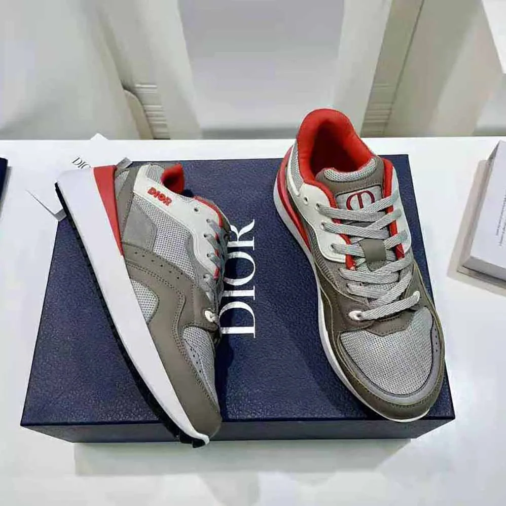 Dior B29 Sneaker Gray Technical Mesh and Suede with Brown Smooth Calfskin for Men