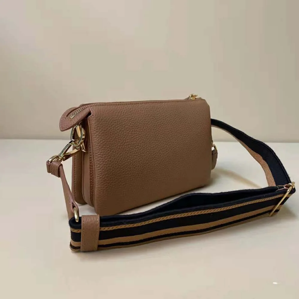 Prada Leather Shoulder Bag with Metal Lettering Logo for Women in Brown