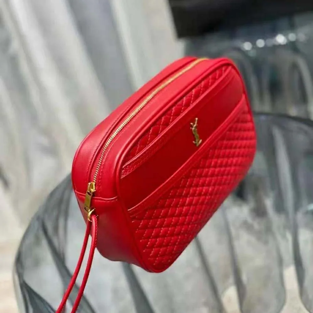 Saint Laurent YSL Victoire Camera Bag in Quilted Lambskin for Women in Red
