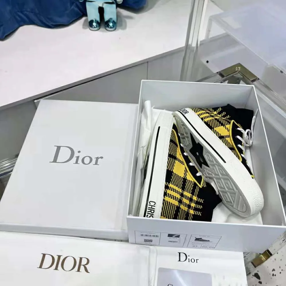 Dior Walk'N'Dior Sneaker Yellow and Black Check'n'Dior Technical Mesh for Women