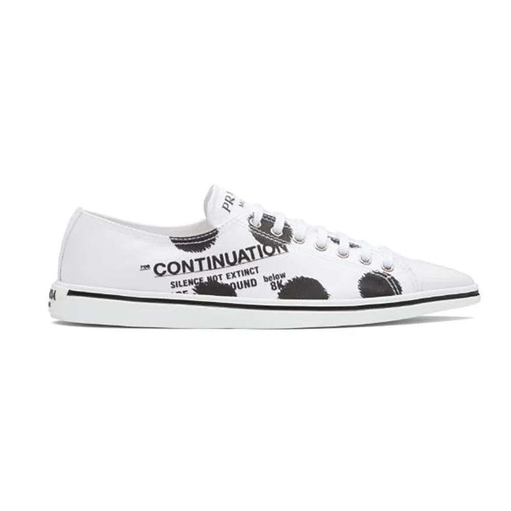 Prada Printed Cotton Gabardine Sneakers for Women in White Prada Printed Cotton Gabardine Sneakers for Women in White