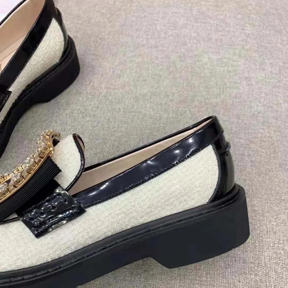 Roger Vivier Viv' Rangers Strass Buckle Loafers in Fabric for Women Roger Vivier Viv' Rangers Strass Buckle Loafers in Fabric for Women