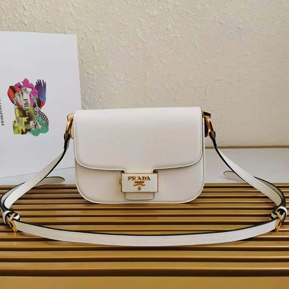 Prada Saffiano Leather Prada Embleme Bag for Women in White