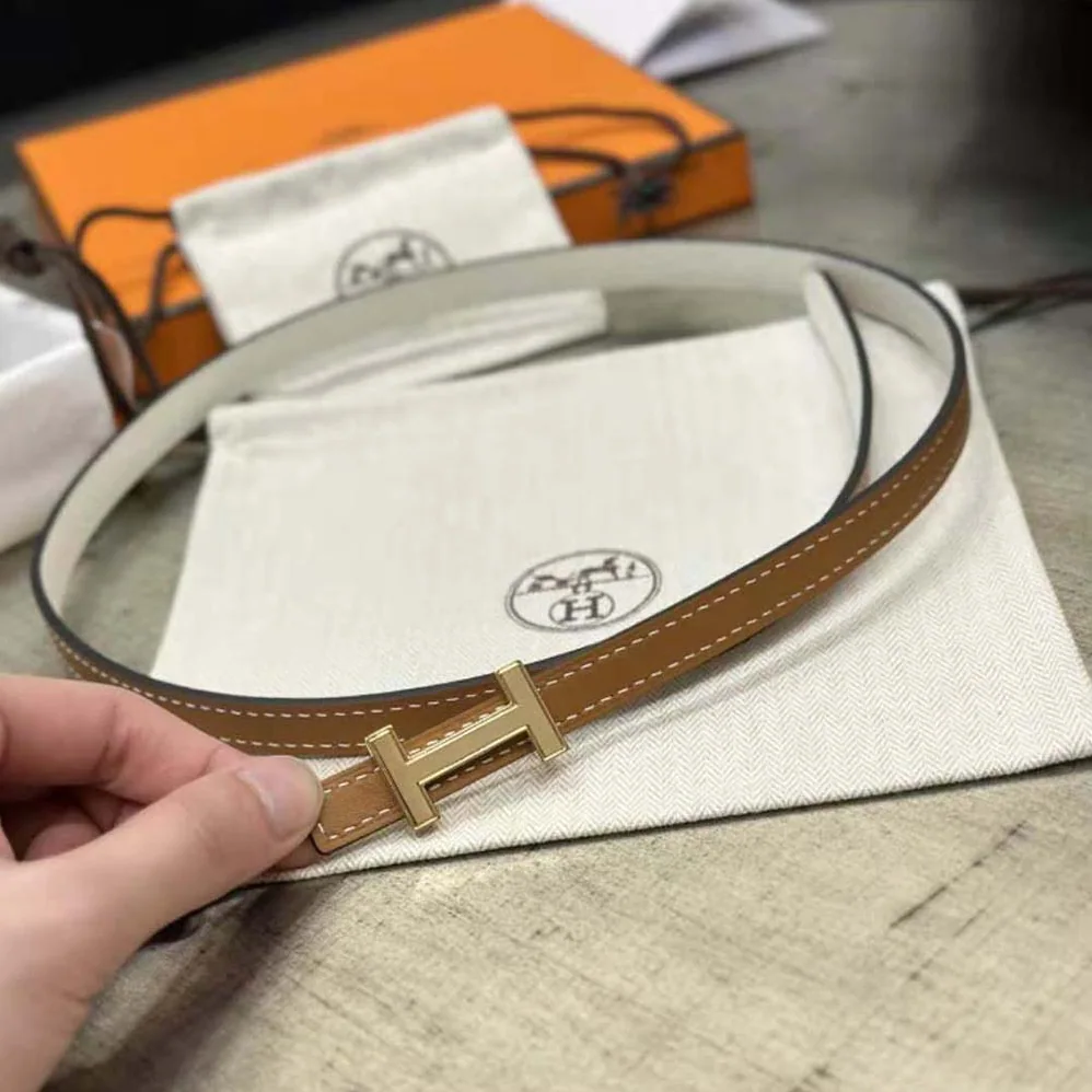 Hermes Focus Belt Buckle & Reversible Leather Strap 13 mm for Women in Gold/White
