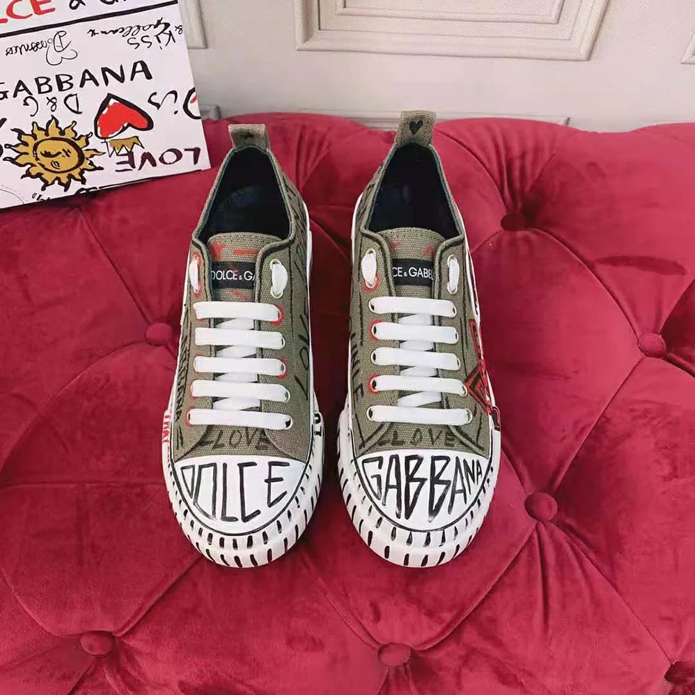 Dolce Gabbana D&G Hand-Painted Graffiti Canvas Portofino Light Sneakers for Women Dolce Gabbana D&G Hand-Painted Graffiti Canvas Portofino Light Sneakers for Women