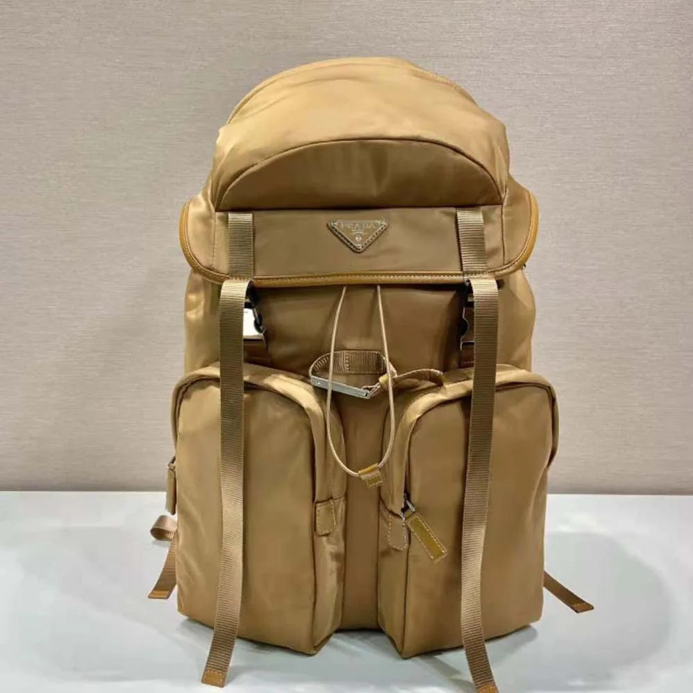Prada Re-Nylon and Saffiano Leather Backpack for Women in Brown