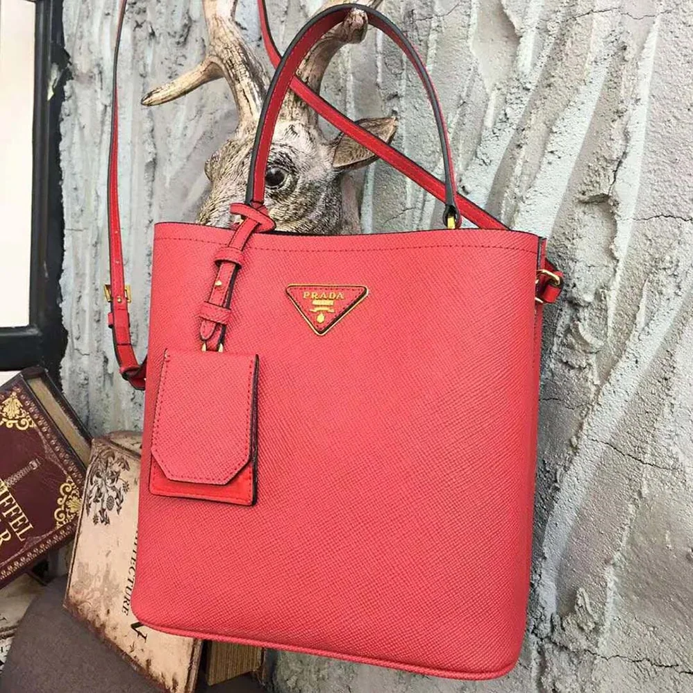 Prada Panier Medium Bag in Saffiano Leather for Women in Red Prada Panier Medium Bag in Saffiano Leather for Women in Red