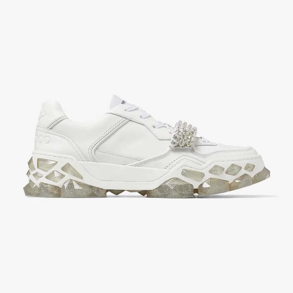Jimmy Choo Diamond X Strap/F White Calf Leather Low Top Trainers with Crystal Strap for Women