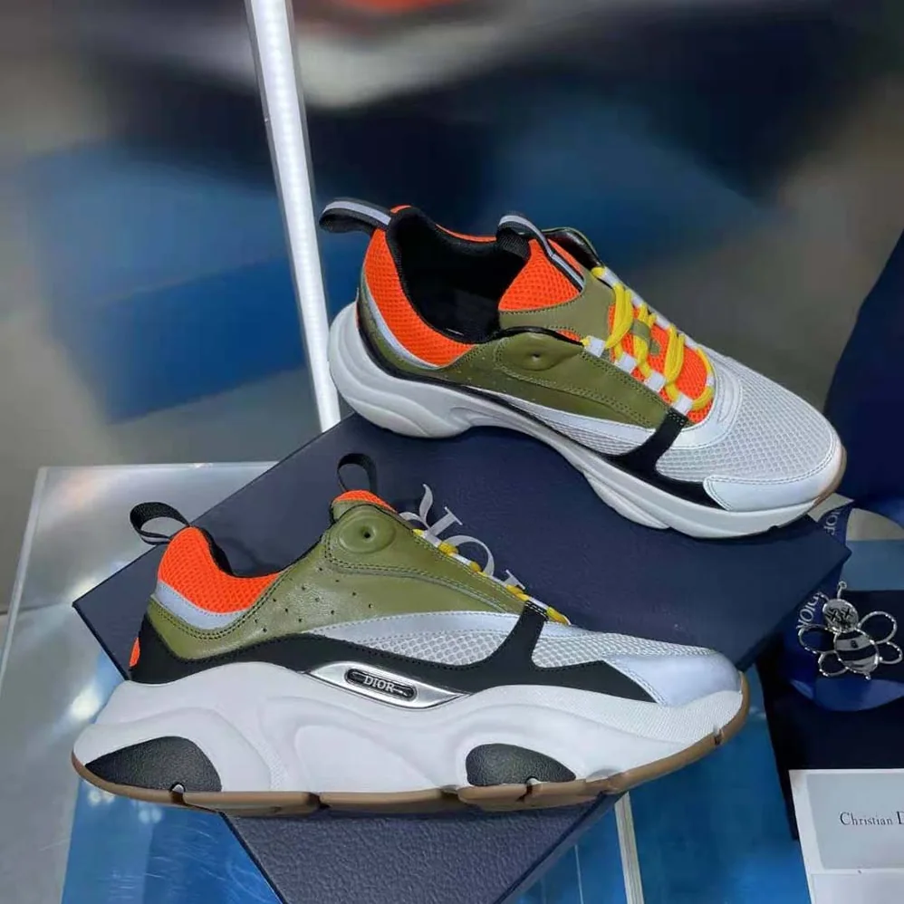 Dior B22 Sneaker Orange and White Technical Mesh with Khaki and Black Smooth Calfskin for Men Dior B22 Sneaker Orange and White Technical Mesh with Khaki and Black Smooth Calfskin for Men