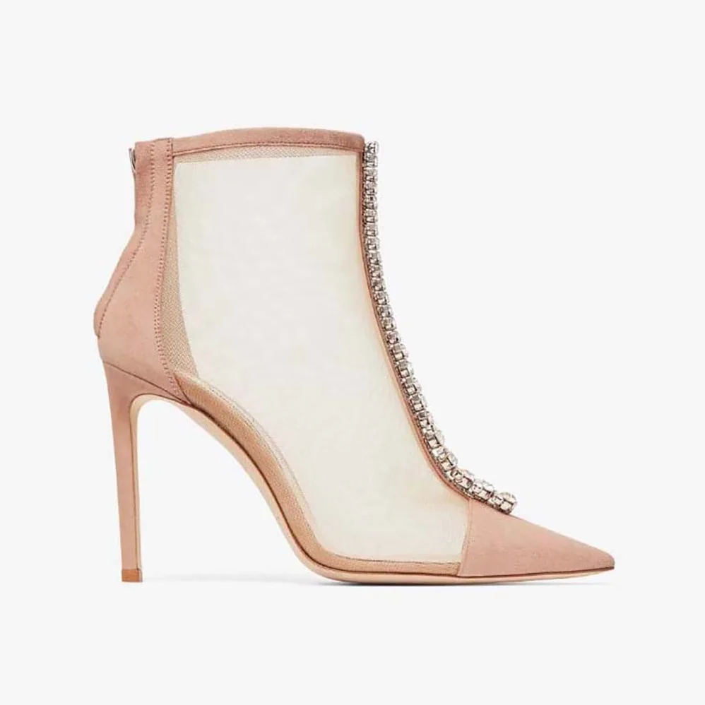 Jimmy Choo Bing Boot 100 Ballet Pink Suede and Mesh Ankle Boots for Women