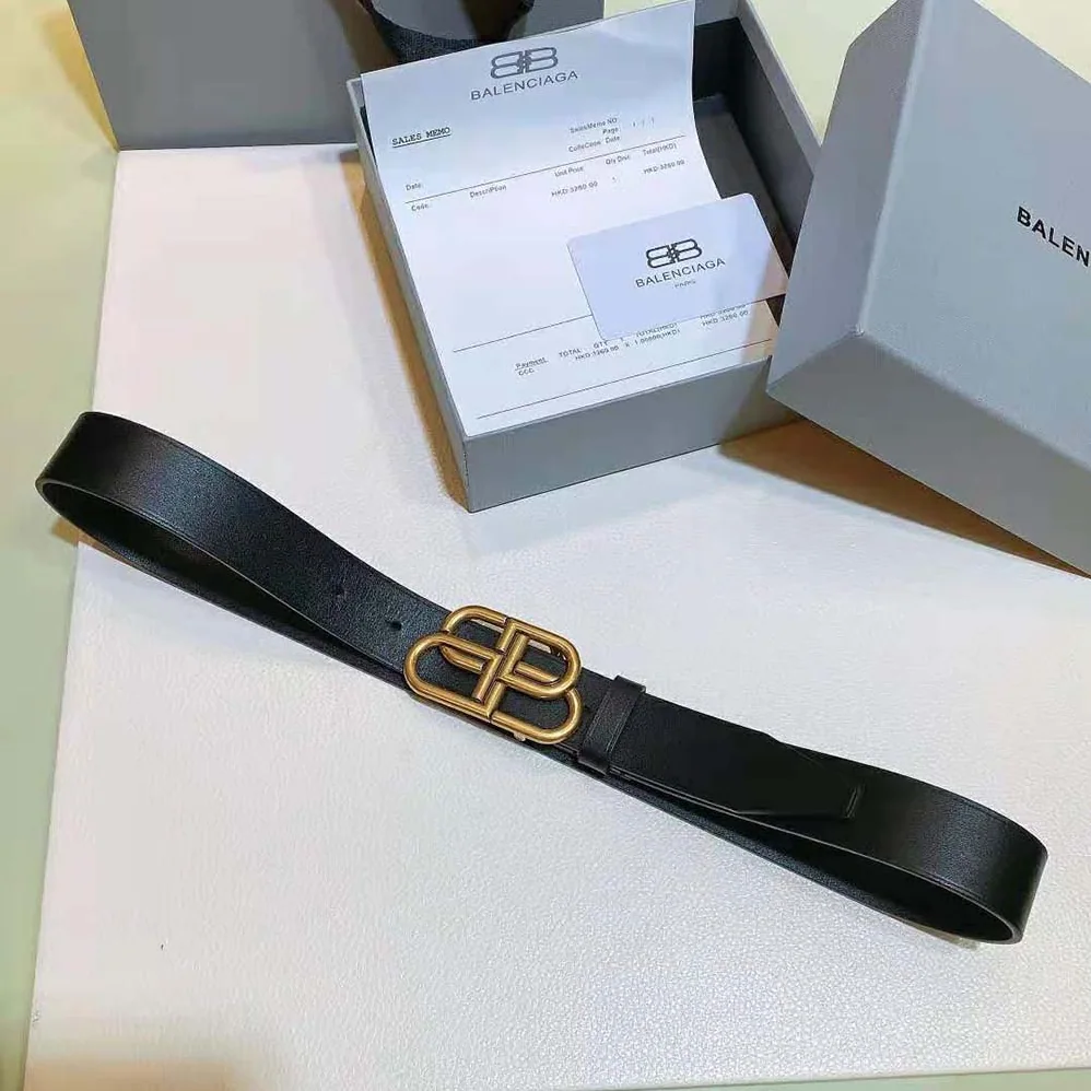 Balenciaga New BB Belt in Black Calfskin and Aged Gold Buckle for Women Balenciaga New BB Belt in Black Calfskin and Aged Gold Buckle for Women