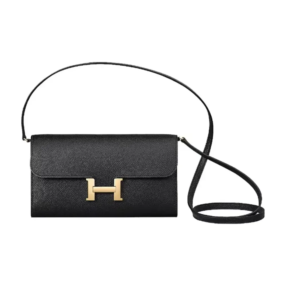 Hermes Constance Long To Go in Epsom Leather for Women in Black/Gold