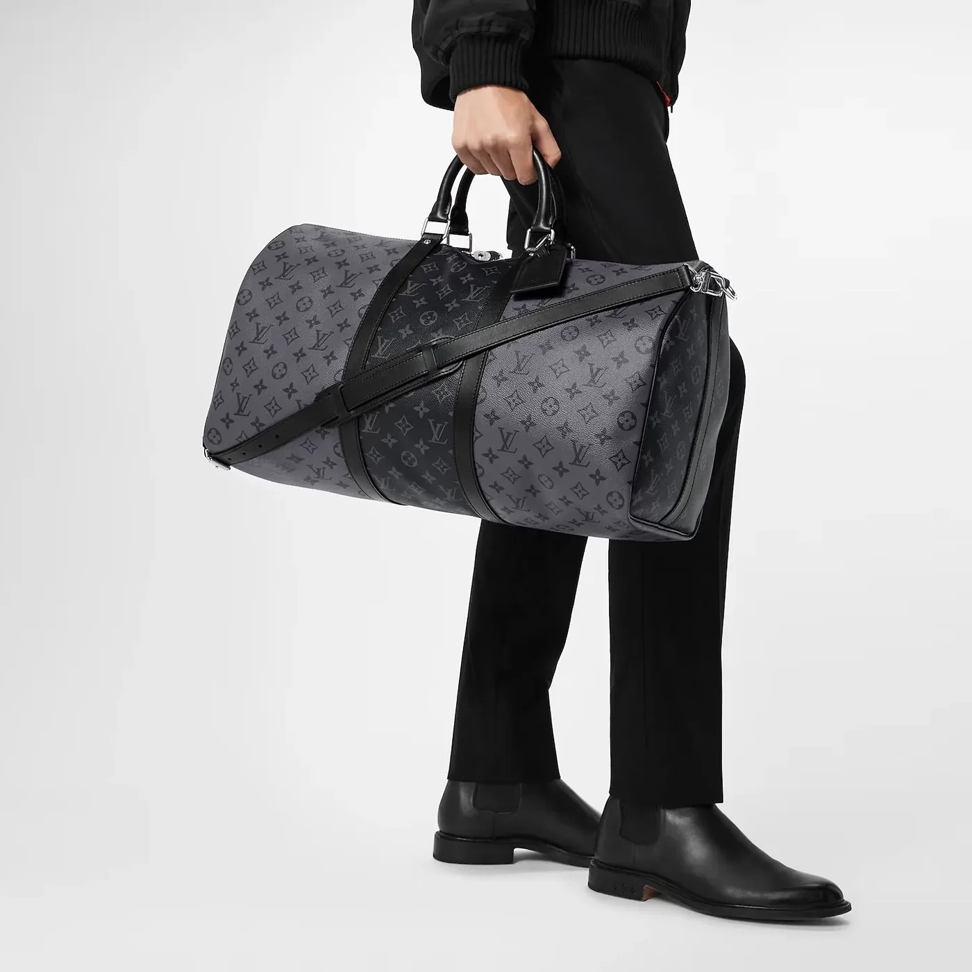 Louis Vuitton Keepall Bandouliere 50 Travel Bag in Grey Silver Hardware