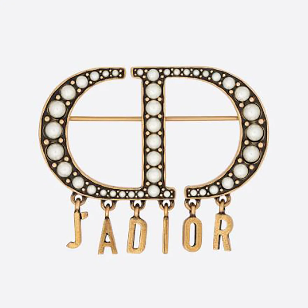 Dior 30 Montaigne Brooch Antique Gold-Finish Metal and White Resin Pearls7 for Women