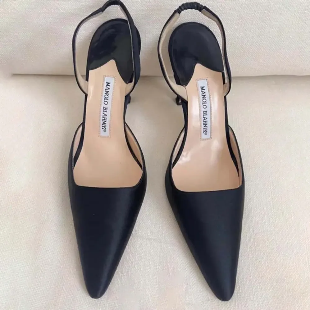 Manolo Blahnik Carolyne 70 Black Suede Slingback Pumps for Women Manolo Blahnik Carolyne 70 Black Suede Slingback Pumps for Women