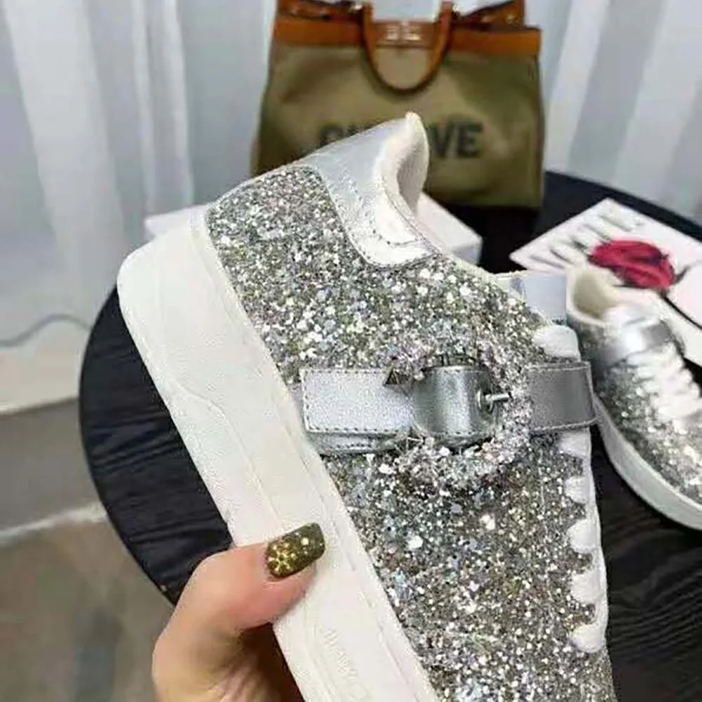 Jimmy Choo Osaka Lace up Platinum Dazzling Coarse Glitter Fabric Low Top Trainers for Women Jimmy Choo Osaka Lace up Platinum Dazzling Coarse Glitter Fabric Low Top Trainers for Women