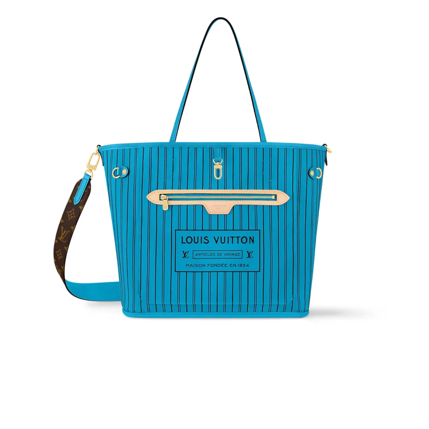 Louis Vuitton Neverfull Bandouliere Inside Out MM Tote Bag in Gaston Blue Gold Hardware