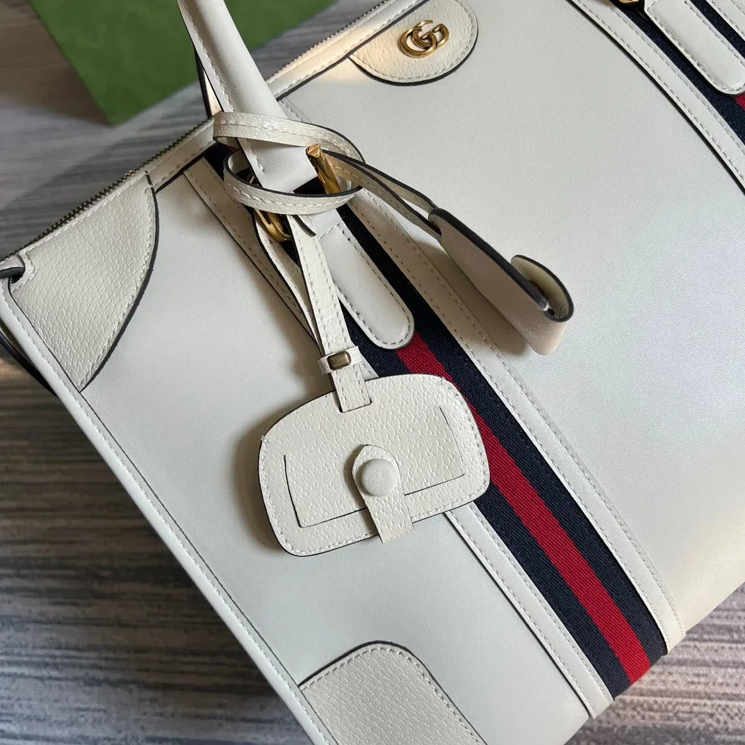 Large Bauletto Top Handle Bag With Double G White in Brown / Large Bauletto Top Handle Bag With Double G White in Brown /