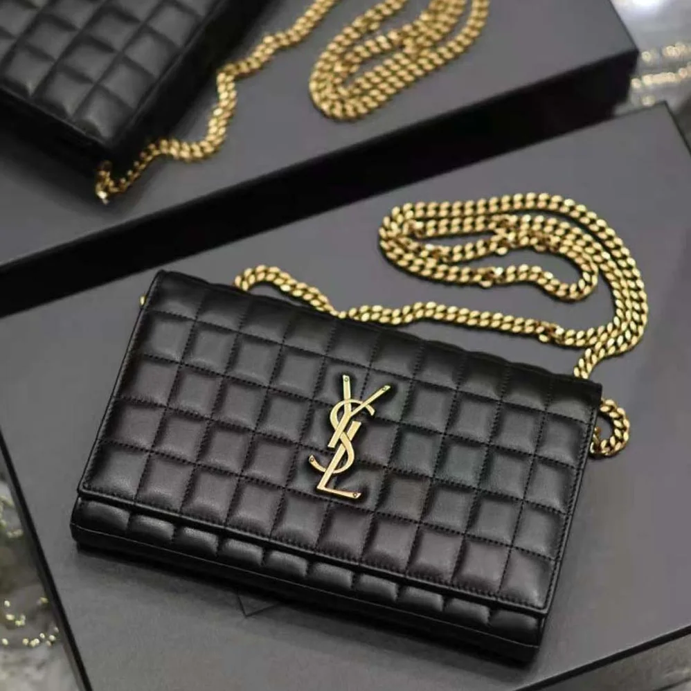 Saint Laurent YSL Le Maillon in Quilted Shiny Leather for Women in Black