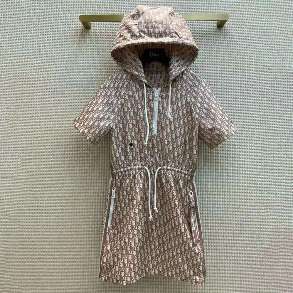Dior Short Hooded Dress Rose Des Vents Technical Taffeta Jacquard for Women