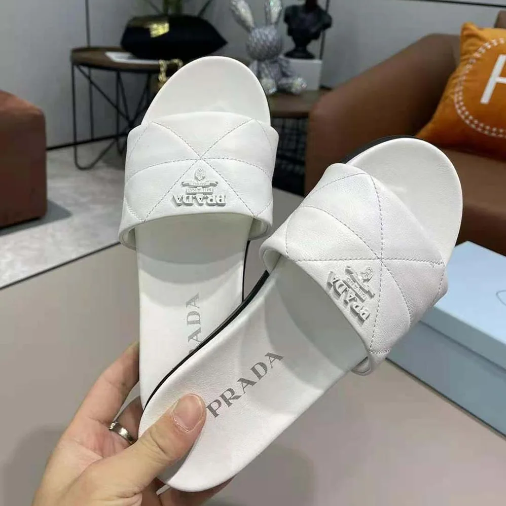 Prada Nappa Leather Slides in 20mm Heel for Women in White