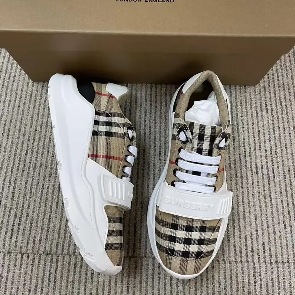 Burberry Check Suede and Leather Sneakers for Unisex in White
