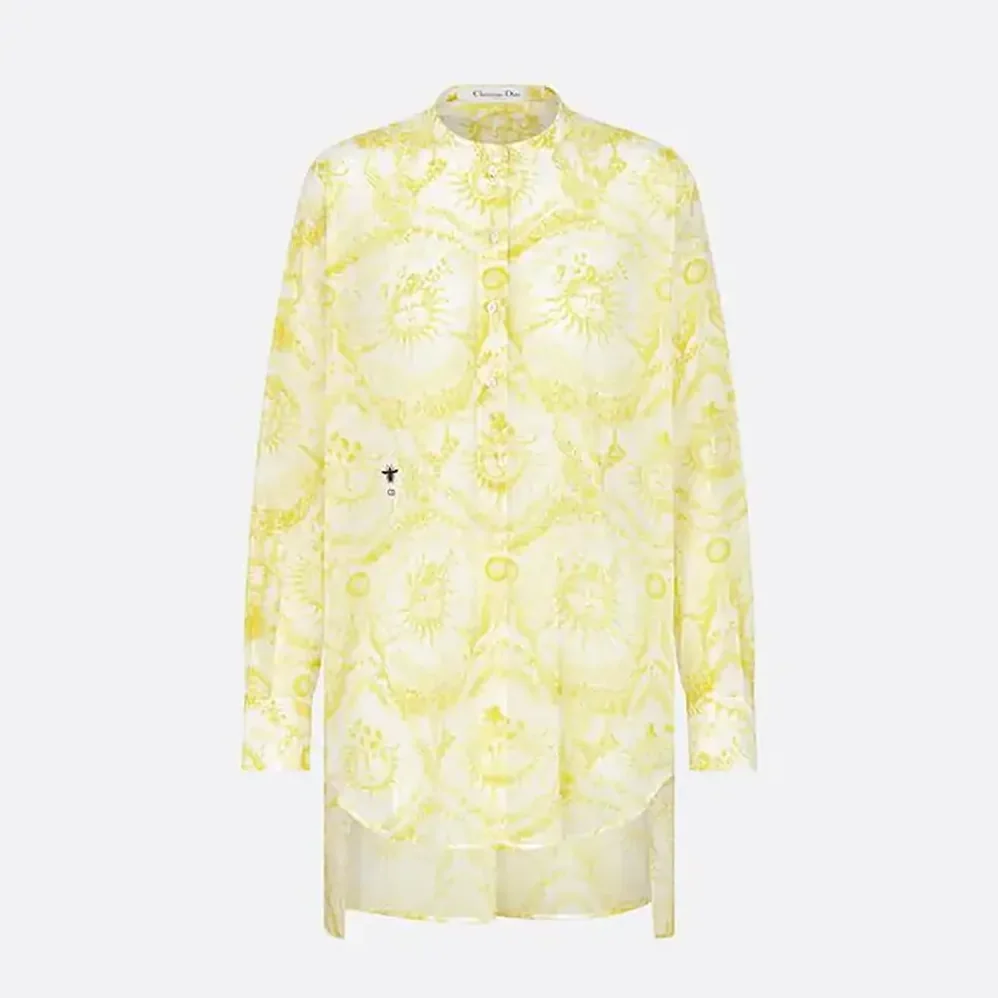 Dior Dioriviera Long Blouse White and Lemon Yellow Cotton Muslin for Women