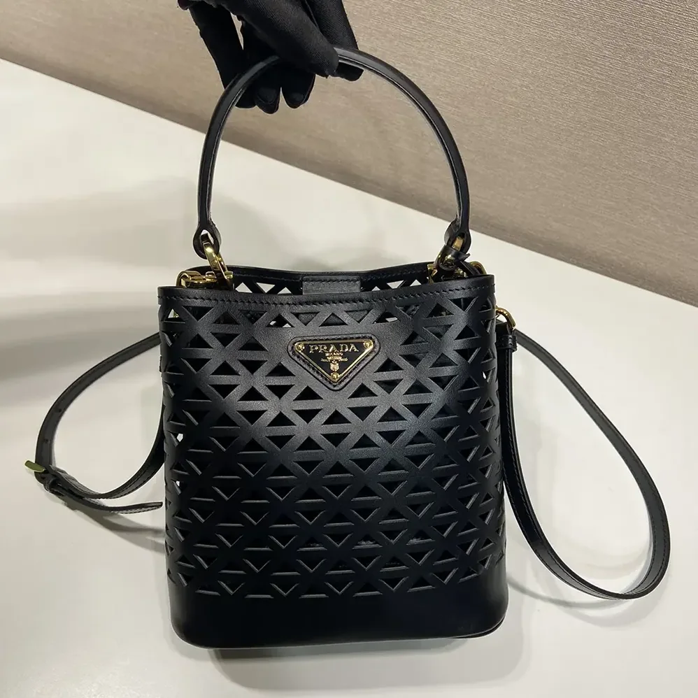 Prada Panier Leather Mini-bag with Cut-out Motif for Women in Black Prada Panier Leather Mini-bag with Cut-out Motif for Women in Black