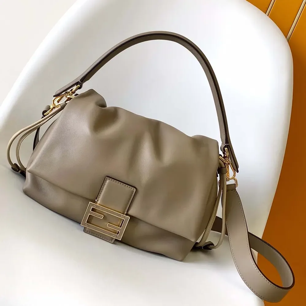 Fendi Mamma Baguette Medium Dove Gray Nappa Leather Bag for Women