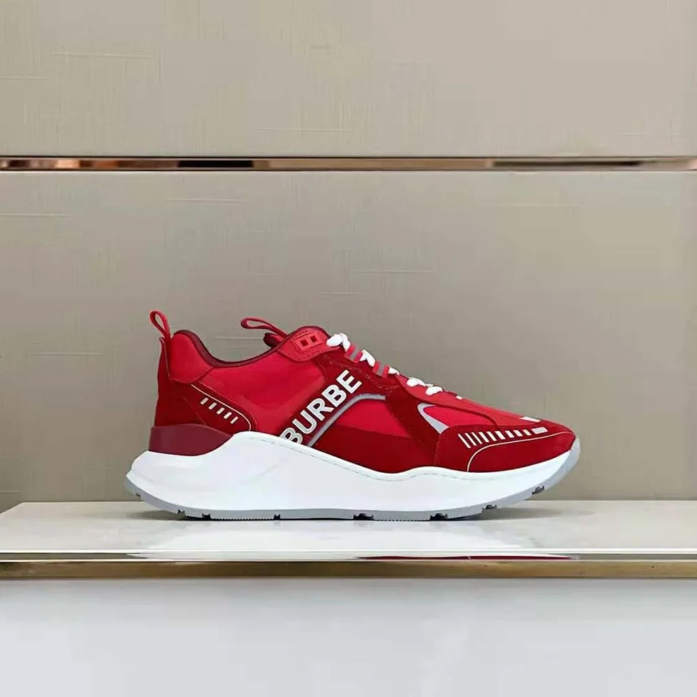 Burberry Leather Suede and Check Sneakers for Men in Red