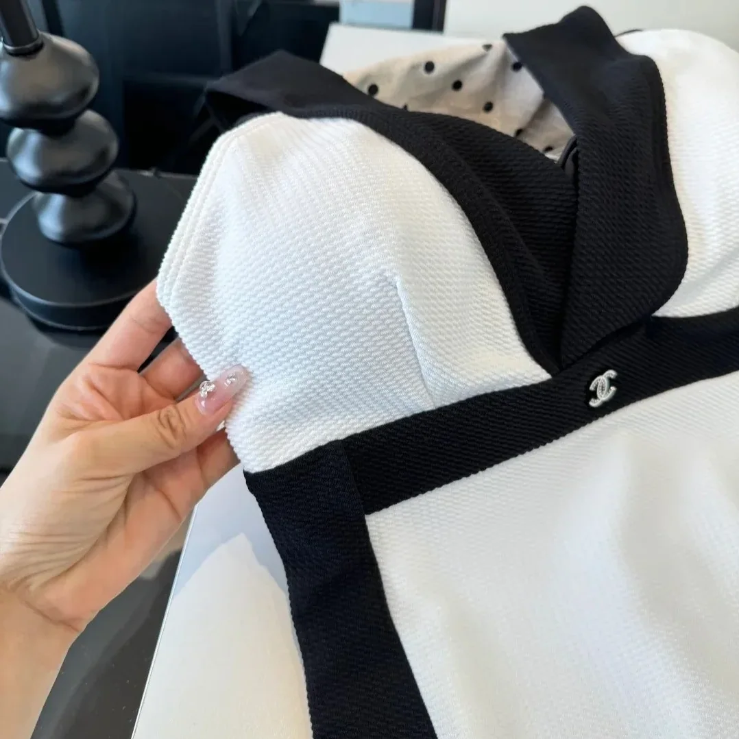 Chanel Color-Block Textured One in Piece Swimsuit Black/ White