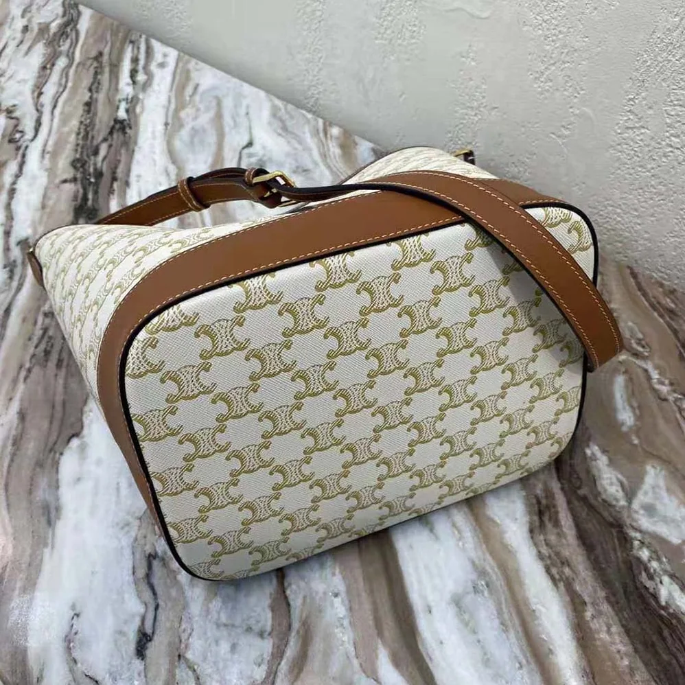 Celine Small Bucket in Triomphe Canvas and Calfskin for Women