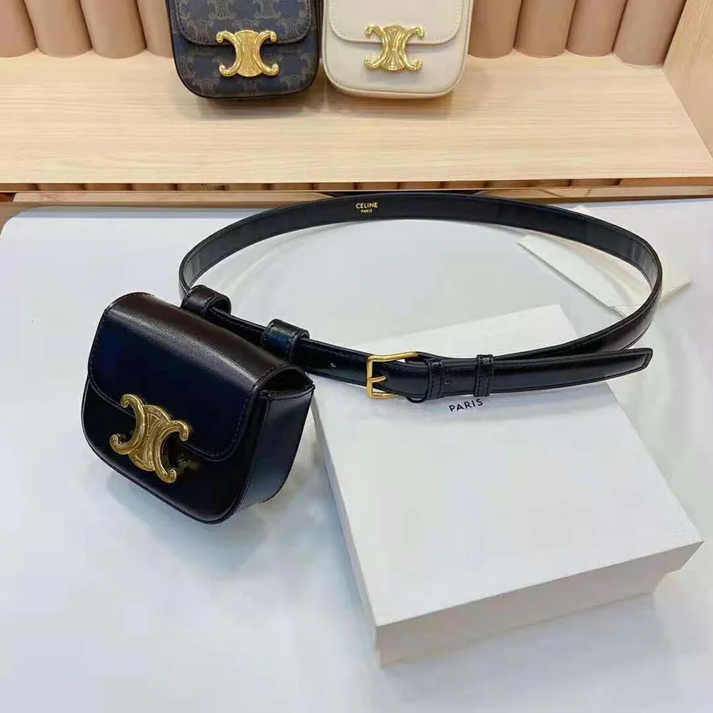 Celine Belt Bag Triomphe Belt in Shiny Calfskin for Women in Black