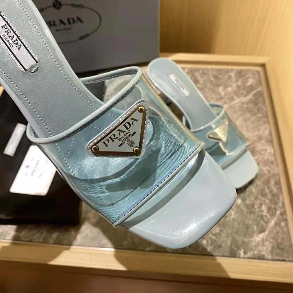 Prada Plexiglas and Patent Leather Sandals 65 mm Varnished Heel for Women in Blue