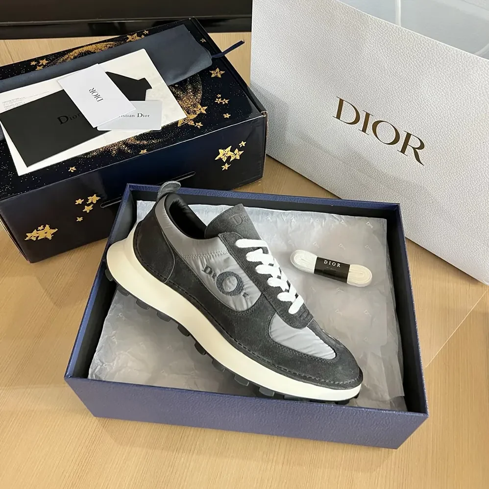 Dior Squash Sneaker Black Suede Calfskin and Gray Technical Fabric for Unisex