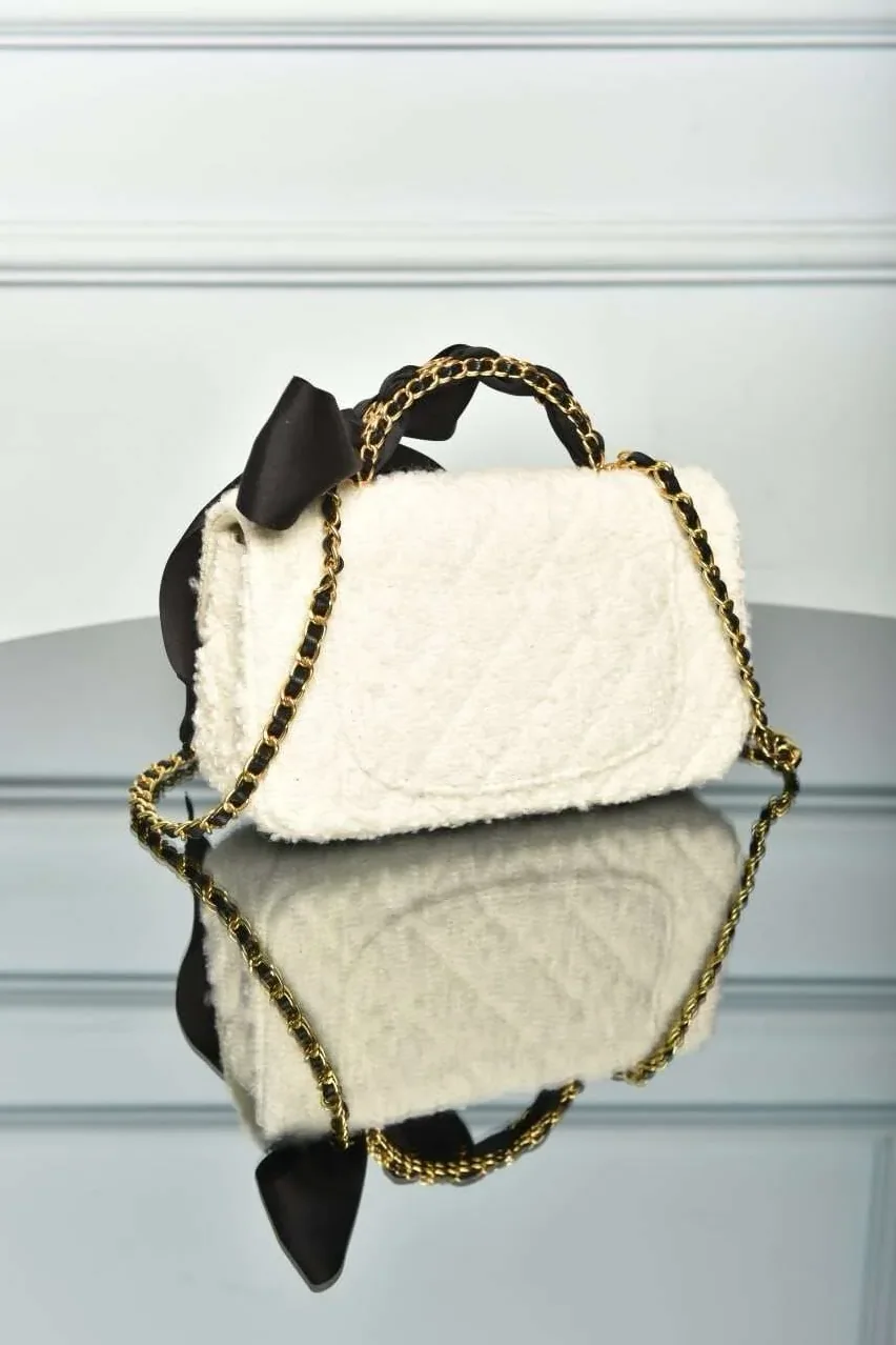 Mini Bag with Handle and Flap White