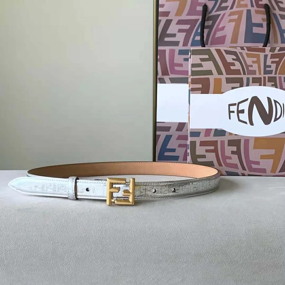 Fendi FF Belt Silver Leather-8C0648AQ1VF04TX for Women Fendi FF Belt Silver Leather-8C0648AQ1VF04TX for Women