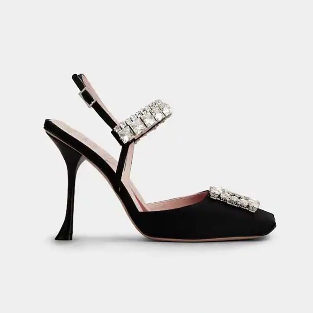 Roger Vivier Slingback Pumps Rhinestone Buckle in Satin for Women in Black Roger Vivier Slingback Pumps Rhinestone Buckle in Satin for Women in Black