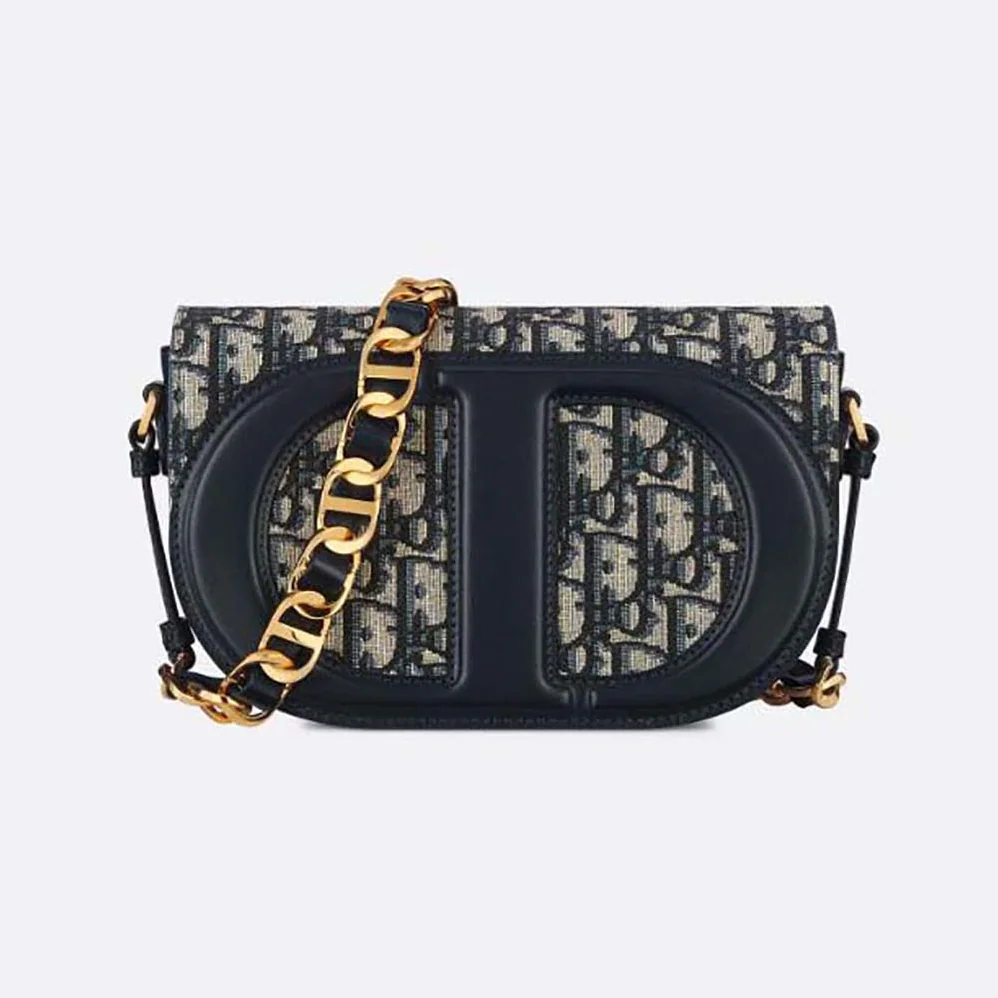 Dior CD Signature Bag with Strap Blue Dior Oblique Jacquard for Women